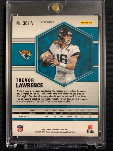 2021 PANINI MOSAIC FOOTBALL #301-V JACKSONVILLE JAGUARS - TREVOR LAWRENCE SILVER MOSAIC VARIANT SP ROOKIE CARD