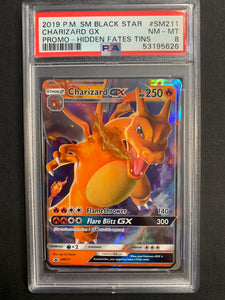 2019 POKEMON HIDDEN FATES TINS CHARIZARD GX BLACK STAR PROMO SM211 GRADED PSA 8 NM-MT