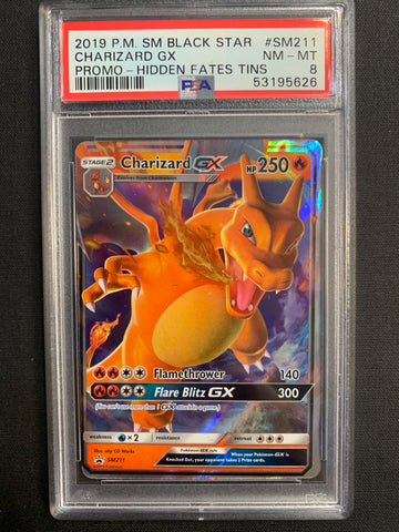2019 POKEMON HIDDEN FATES TINS CHARIZARD GX BLACK STAR PROMO SM211 GRADED PSA 8 NM-MT