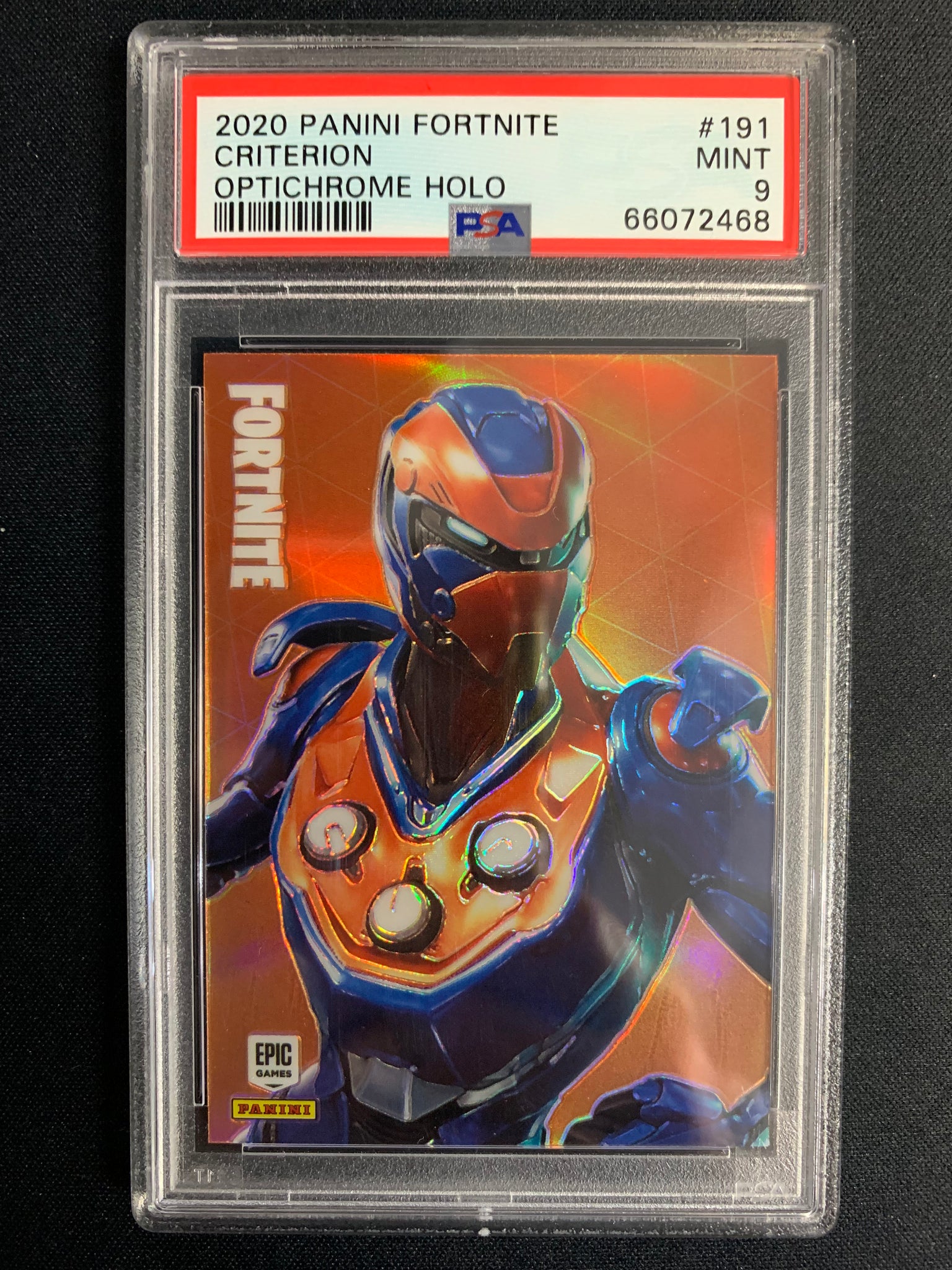 2020 PANINI FORTNITE #191 - CRITERION OPTICHROME HOLO GRADED PSA 9 MINT