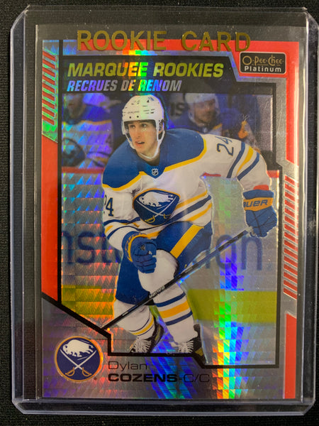 2020-21 UD OPC PLATINUM HOCKEY #197 BUFFALO SABRES - DYLAN COZENS RED PRISM PARALLEL MARQUEE ROOKIES NUMBERED 103/199