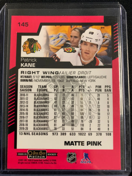 2020-21 UD OPC PLATINUM HOCKEY #145 CHICAGO BLACKHAWHS - PATRICK KANE MATTE PINK PARALLEL