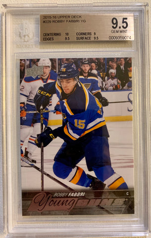 2015-16 UPPER DECK HOCKEY #229 ST.LOUIS BLUES - ROBBY FABBRI  ROOKIE CARD GRADED BGS 9.5 GEM MINT