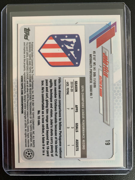 2021 TOPPS CHROME UEFA CHAMPIONS LEAGUE SOCCER #19 ATLETICO DE MADRID - JOAO FELIX BASE CARD