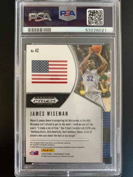 2020 PANINI PRIZM DRAFT PICKS BASKETBALL #42 GOLDEN STATE WARRIORS -JAMES WISEMAN ROOKIE CARD GRADED PSA 10 GEM MT