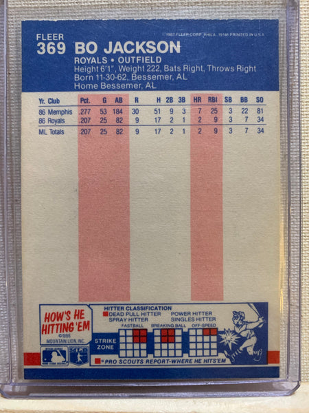 1987-88 FLEER BASEBALL #369 - BO JACKSON ROOKIE CARD RAW