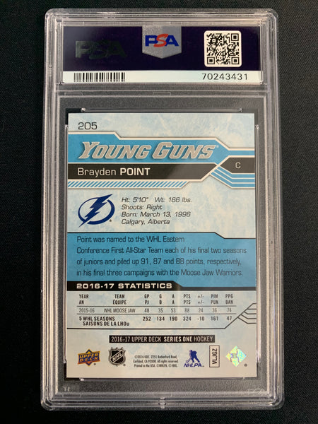 2016 UPPER DECK SERIES 1 HOCKEY #205 - TAMPA BAY LIGHTNING - BRAYDEN POINT YOUNG GUNS ROOKIE GRADED PSA 10 GEM MINT