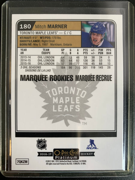 2016-17 UPPER DECK OPC PLATINUM HOCKEY #180 TORONTO MAPLE LEAFS - MITCH MARNER SILVER FOIL ROOKIE CARD