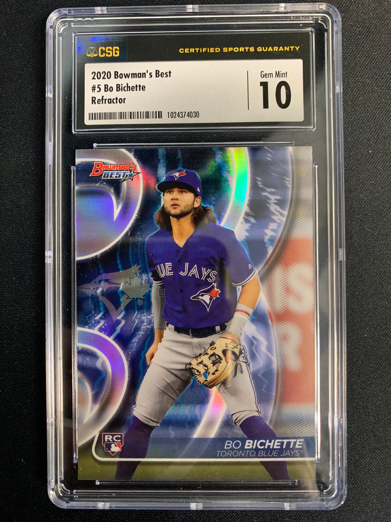 2020 BOWMAN'S BEST BASEBALL #5 TORONTO BLUE JAYS - BO BICHETTE REFRACTOR ROOKIE CARD GRADED CSG 10 GEM MINT