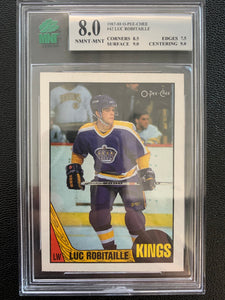 1987-88 O-PEE-CHEE HOCKEY #42 LOS ANGELES KINGS - LUC ROBITAILLE ROOKIE CARD GRADED MNT 8.0 NMNT-MNT