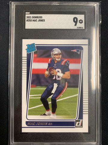 2021 PANINI DONRUSS FOOTBALL #255 NEW ENGLAND PATRIOTS - MAC JONES RATED ROOKIE CARD GRADED SGC 9 MINT