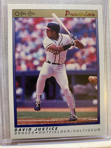 1990-91 O-PEE-CHEE PREMIER BASEBALL #70 - DAVID JUSTICE ROOKIE CARD RAW