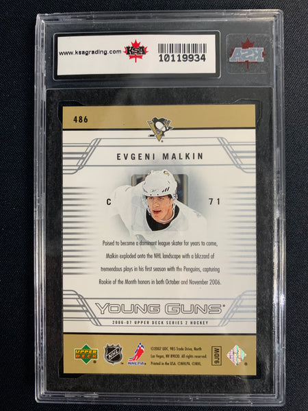 2006-07 UPPER DECK SERIES 2 HOCKEY #486 PITTSBURGH PENGUINS - EVGENI MALKIN YOUNG GUNS ROOKIE CARD GRADED KSA 10 GEM MINT