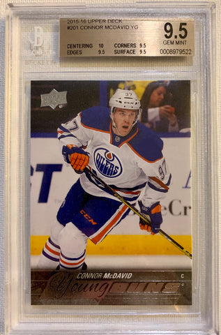 2015-16 UPPER DECK HOCKEY #201 EDMONTON OILERS - CONNOR MCDAVID ROOKIE CARD GRADED BGS 9.5 GEM MINT