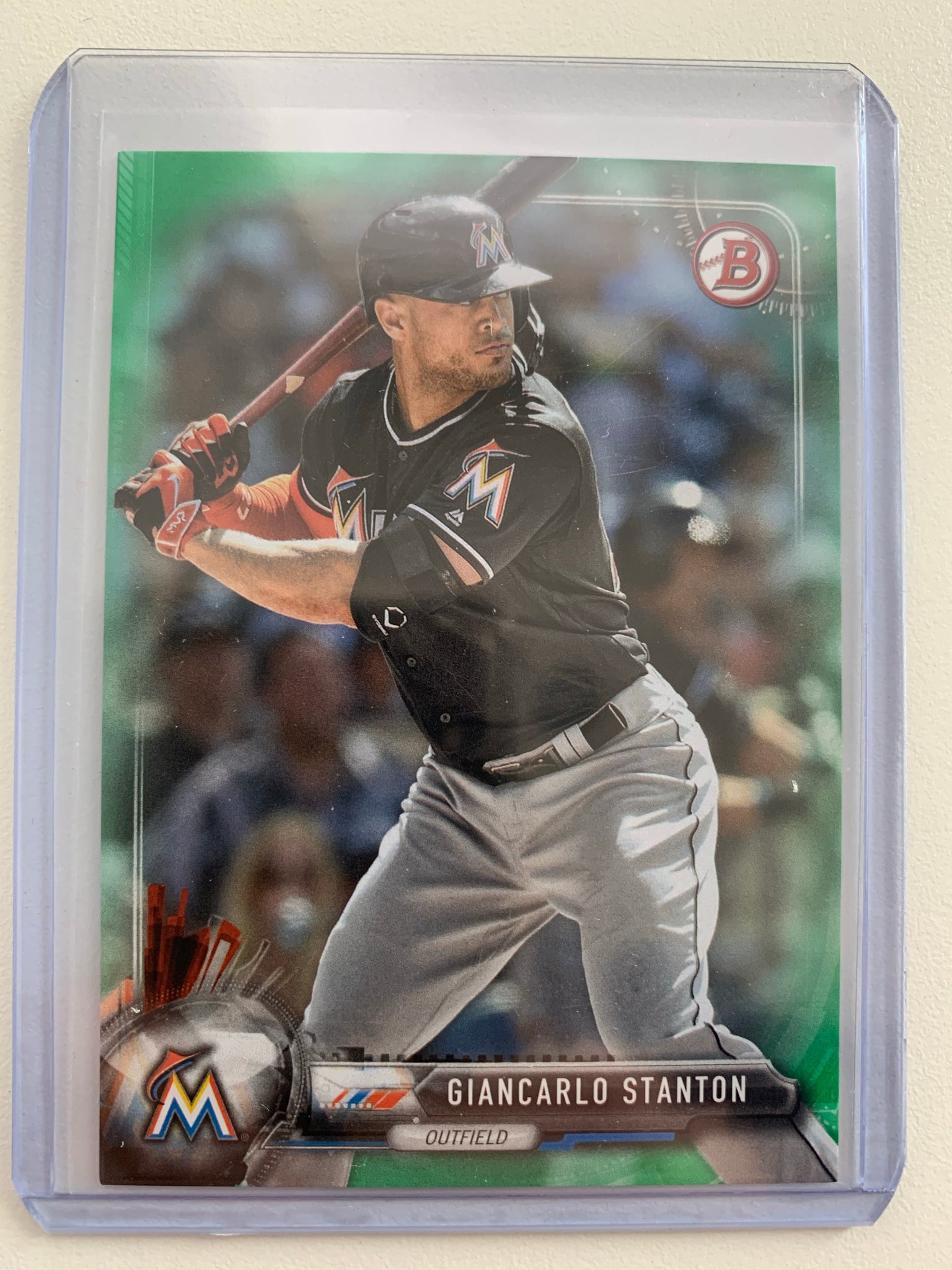 2017 BOWMAN BASEBALL #21 FLORIDA MARLINS - GIANCARLO STANTON RETAIL GREEN CARD #'D 17/99