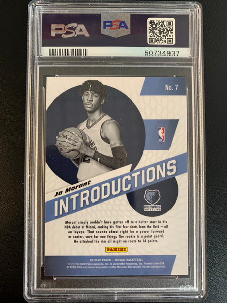 2019 PANINI MOSAIC NBA BASKETBALL #7 MEMPHIS GRIZZLIES - JA MORANT INTRODUCTIONS ROOKIE CARD GRADED PSA 10 GEM MINT