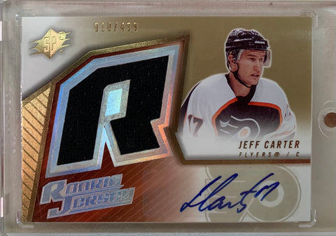 2005-06 SPX HOCKEY #189 PHILADELPHIA FLYERS - JEFF CARTER SPX AUTOGRAPHED JERSEY ROOKIE CARD RAW
