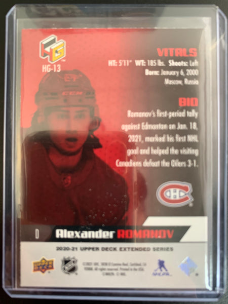 2020-21 UPPER DECK EXTENDED HOCKEY #HG-13 MONTREAL CANADIENS - ALEXANDER ROMANOV HOLOGR-FX INSERT ROOKIE CARD