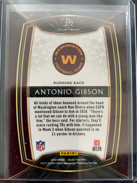 2020 PANINI SELECT FOOTBALL #272 WASHINGTON REDSKINS - ANTONIO GIBSON SELECT CLUB LEVEL ROOKIE CARD