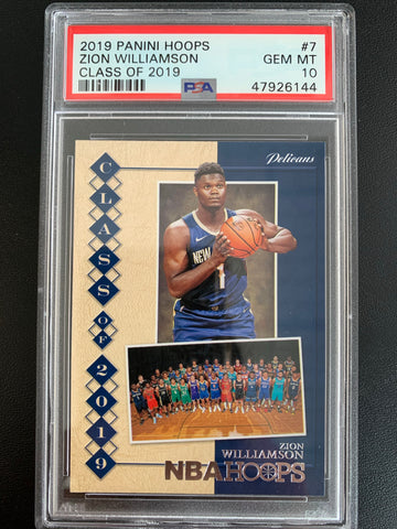 2019 PANINI HOOPS NBA BASKETBALL #7 NEW ORLEANS PELICANS - ZION WILLIAMSON CLASS OF 2019 GRADED PSA 10 GEM MINT