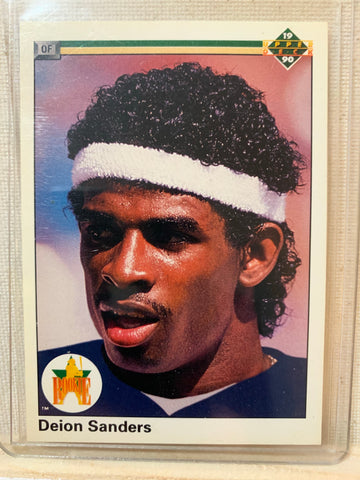 1990-91 UPPER DECK BASEBALL #13 - DEION SANDERS ROOKIE CARD RAW