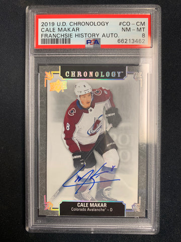 2019-20 UPPER DECK CHRONOLOGY HOCKEY #CO-CM COLORADO AVALANCHE - CALE MAKAR FRANCHISE HISTORY ROOKIE AUTO GRADED PSA 8 NM-MT