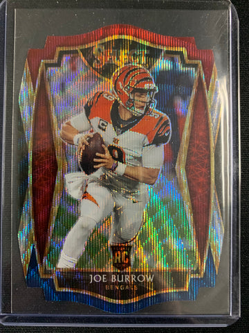 2020 PANINI SELECT FOOTBALL #146 CINCINNATI BENGALS - JOE BURROW PREMIERE LEVEL TRI COLOR DIE CUT PRIZM ROOKIE CARD