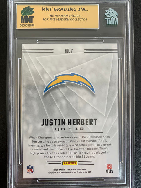 2020 PANINI ILLUSIONS FOOTBALL #7 LOS ANGELES CHARGERS - JUSTIN HERBERT ROOKIE CARD GRADED MNT 9.5 GEM MINT