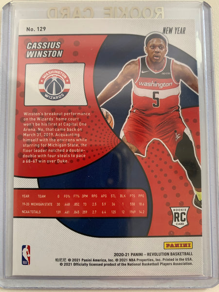 2020-2021 PANINI REVOLUTION NBA BASKETBALL #129 WASHINGTON WIZARDS - CASSIUS WNSTON CNY CRACKED ICE ROOKIE CARD