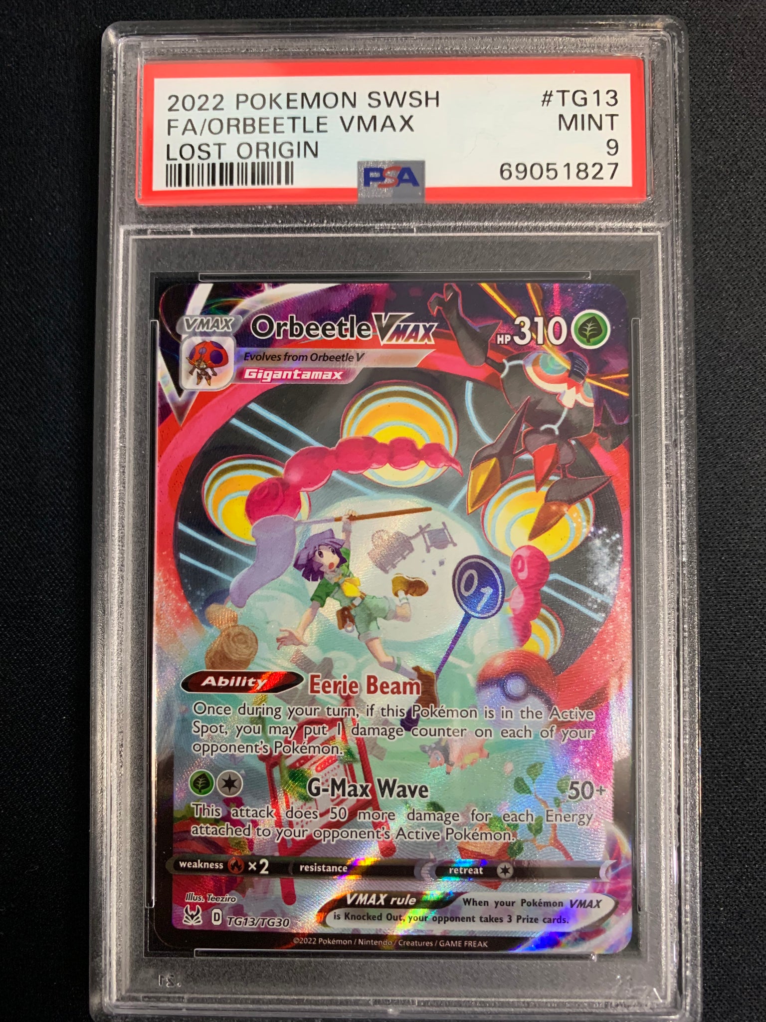 2022 POKEMON LOST ORIGIN FULL ART TRAINER ORBEETLE VMAX #TG13 - GRADED PSA 9 MINT