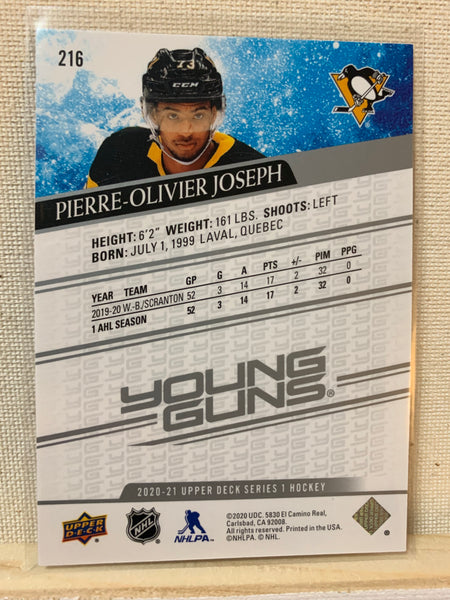 2020-21 UPPER DECK HOCKEY #216 PITTSBURGH PENGUINS - PIERRE OLIVIER JOSEPH YOUNG GUNS ROOKIE CARD RAW