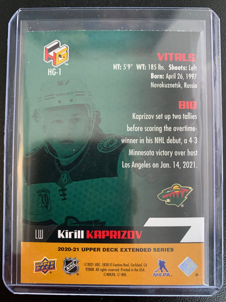 2020-21 UPPER DECK EXTENDED HOCKEY #HG-1 MINNESOTA WILD - KIRILL KAPRIZOV GOLD HOLOGR-FX ROOKIE CARD