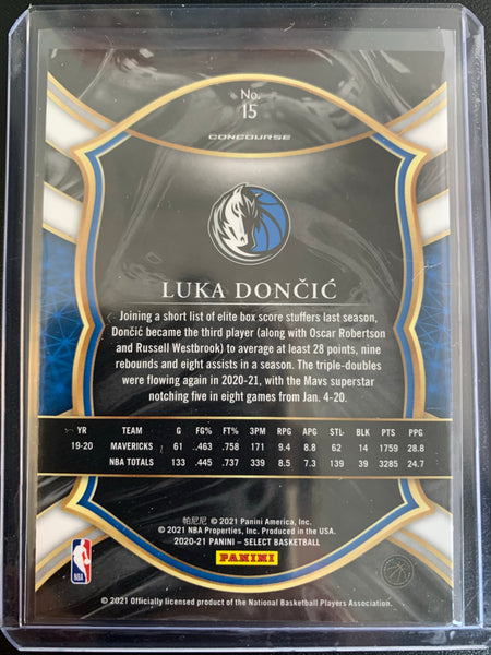 2020-21 PANINI SELECT NBA BASKETBALL #15 DALLAS MAVERICKS - LUKA DONCIC CONCOURSE BASE