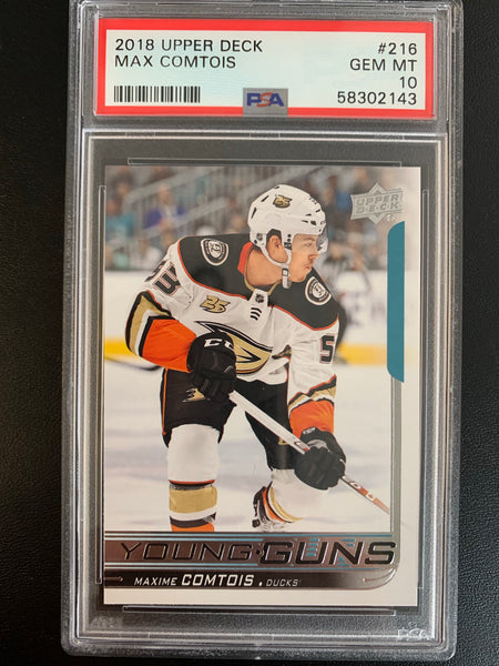 2018-19 UPPER DECK HOCKEY #216 ANAHEIM DUCKS - MAXIME COMTOIS YOUNG GUNS ROOKIE CARD GRADED PSA 10 GEM MINT