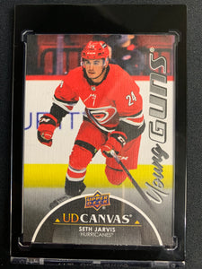 2021-22 UPPER DECK EXTENDED SERIES HOCKEY #C376 CAROLINA HURRICANES - SETH JARVIS BLACK CANVAS YOUNG GUNS ROOKIE CARD