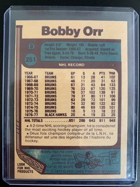 1977-78 O-PEE-CHEE HOCKEY #251 CHICAGO BLACKHAWKS - BOBBY ORR CARD