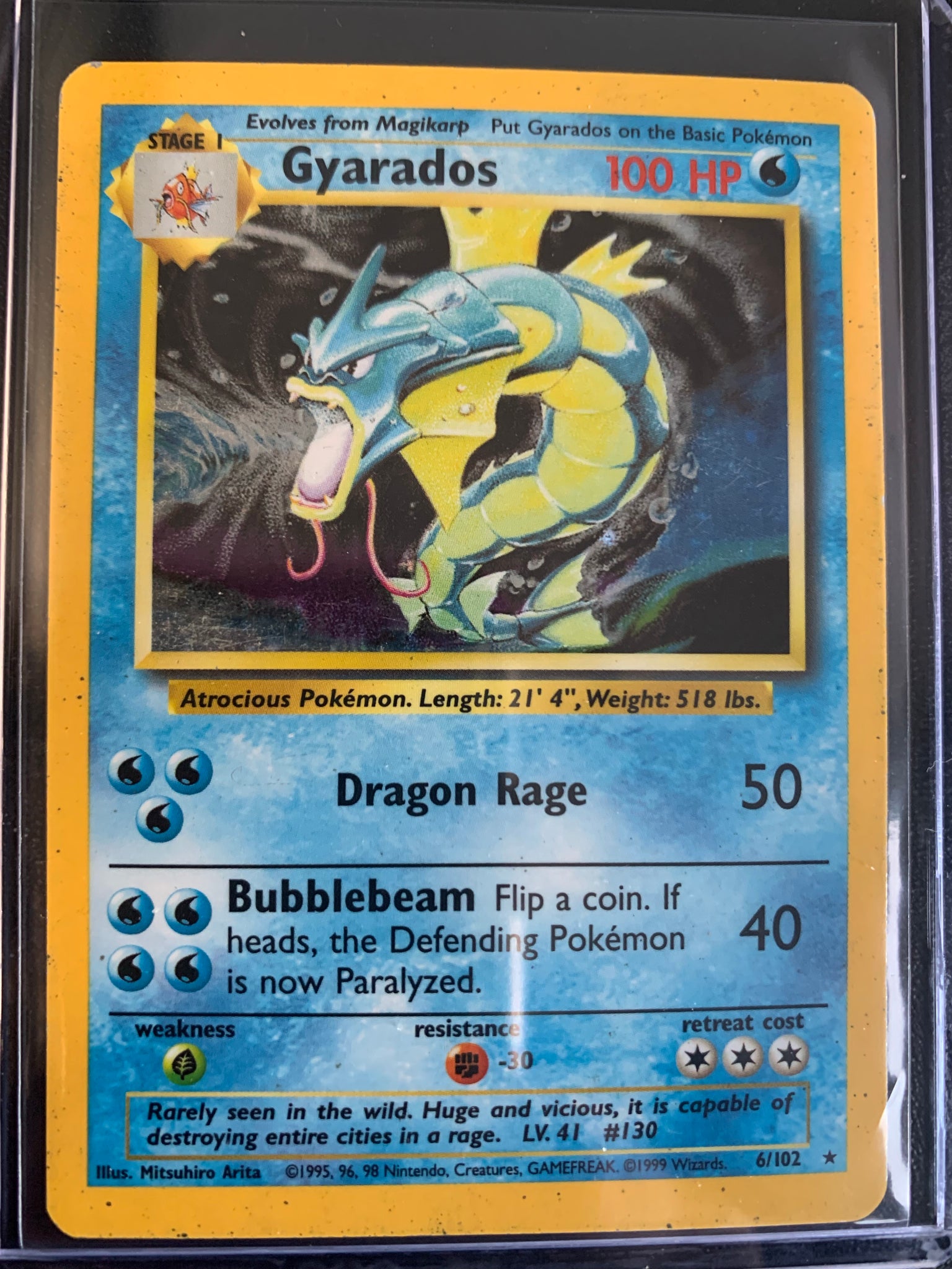 1999 POKEMON ORIGINAL BASE SET WOTC HOLO GYARADOS 6/102 - LP