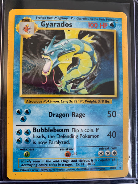 1999 POKEMON ORIGINAL BASE SET WOTC HOLO GYARADOS 6/102 - LP