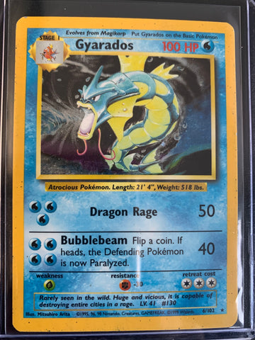 1999 POKEMON ORIGINAL BASE SET WOTC HOLO GYARADOS 6/102 - LP