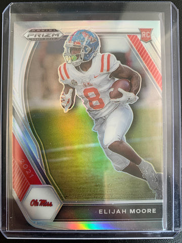 2021 PANINI PRIZM DRAFT PICKS FOOTBALL #124 NEW YORK JETS - ELIJAH MOORE SILVER PRIZM PARALLEL ROOKIE CARD