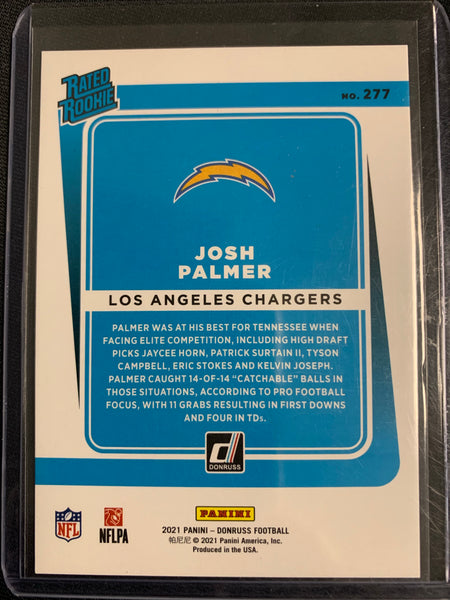 2021 PANINI DONRUSS FOOTBALL #277 LOS ANGELES CHARGERS - JOSH PALMER SILVER RATED ROOKIE NUMBERED 068/100