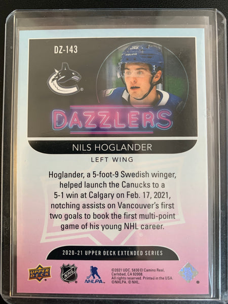 2020-21 UPPER DECK EXTENDED HOCKEY #DZ-143 VANCOUVER CANUCKS - NILS HOGLANDER GOLD DAZZLERS INSERT ROOKIE CARD