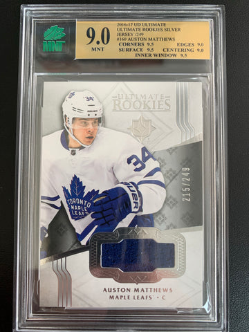 2016-17 UPPER DECK ULTIMATE HOCKEY #160 TORONTO MAPLE LEAFS - AUSTON MATTHEWS ULTIMATE ROOKIES JERSEY ROOKIE CARD 215/249 GRADED MNT 9.0 MINT