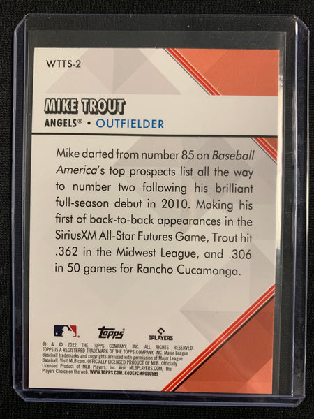 2022 TOPPS SERIES 1 BASEBALL #WTTS-2 LOS ANGELES ANGELS - MIKE TROUT WELCOME TO THE SHOW INSERT CARD