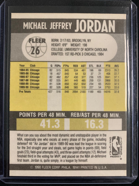 1990 FLEER NBA BASKETBALL #26 CHICAGO BULLS - MICHAEL JORDAN BASE - MINT