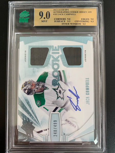 2013-14 UPPER DECK SPX HOCKEY #183 DALLAS STARS - JACK CAMPBELL SPX AUTOGRAPHED JERSEY ROOKIE CARD 240/499 GRADED MNT 9.0 MINT