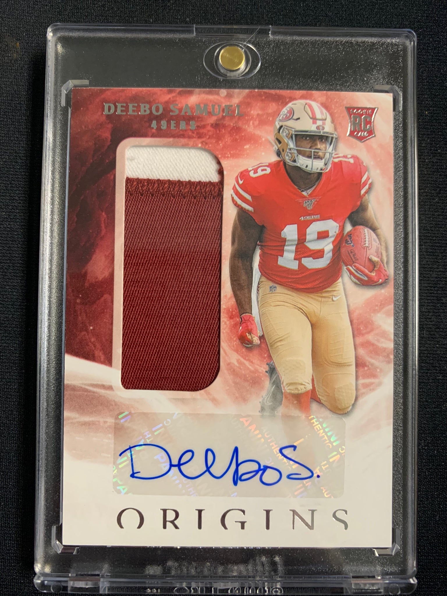 2019 PANINI ORIGINS FOOTBALL #117 SAN FRANCISCO 49ERS - DEEBO SAMUEL 2 COLOUR PATCH AUTOGRAPHED ROOKIE CARD
