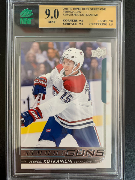 2018-19 UPPER DECK HOCKEY #249 MONTREAL CANADIENS - JESPERI KOTKANIEM YOUNG GUNS ROOKIE CARD GRADED MNT 9.0 MINT