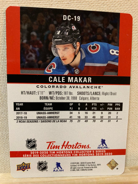 2019-20 TIM HORTONS HOCKEY #DC-19 COLORADO AVALANCHE - RED DIE CUT CALE MAKAR CARD RAW
