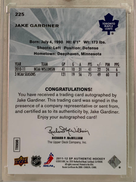 2011-12 SP AUTHENTIC HOCKEY #225 TORONTO MAPLE LEAFS - JAKE GARDINER FUTURE WATCH AUTO ROOKIE CARD RAW